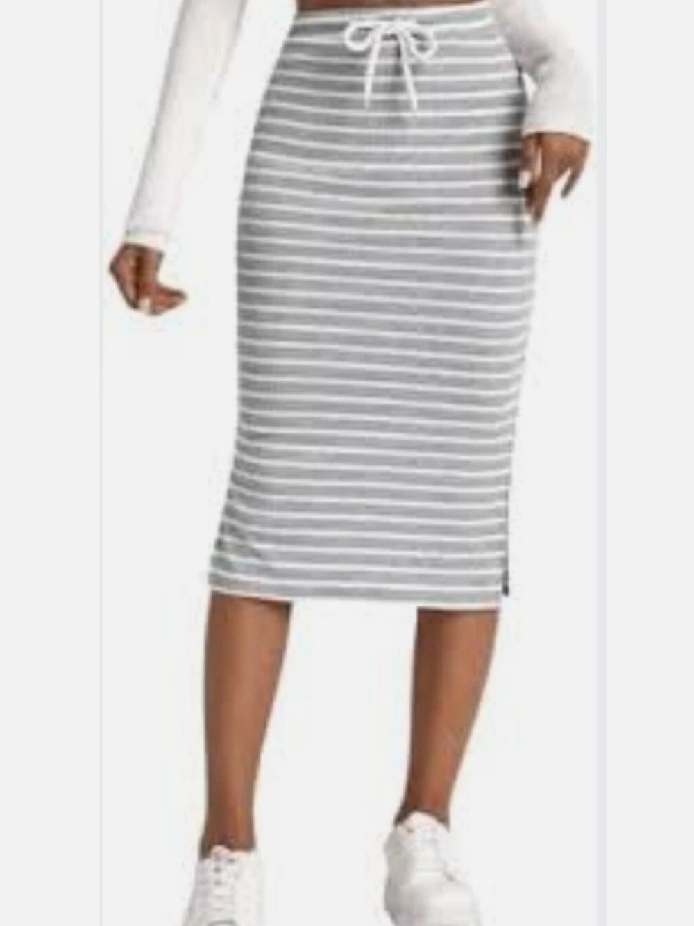 NWOT J. Crew Gray and White Striped Midi Drawstring Skirt - M